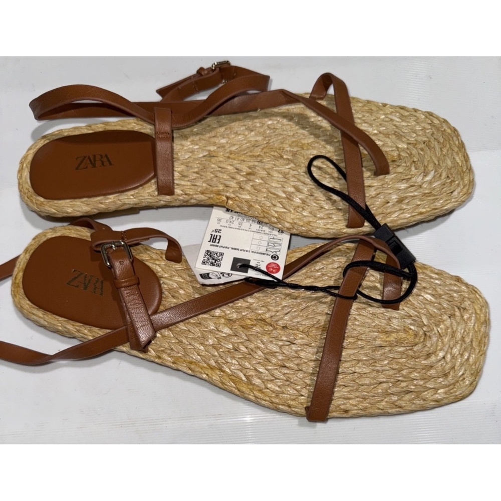 Zara jute espadrille leather sandals 37 - Picture 2 of 4
